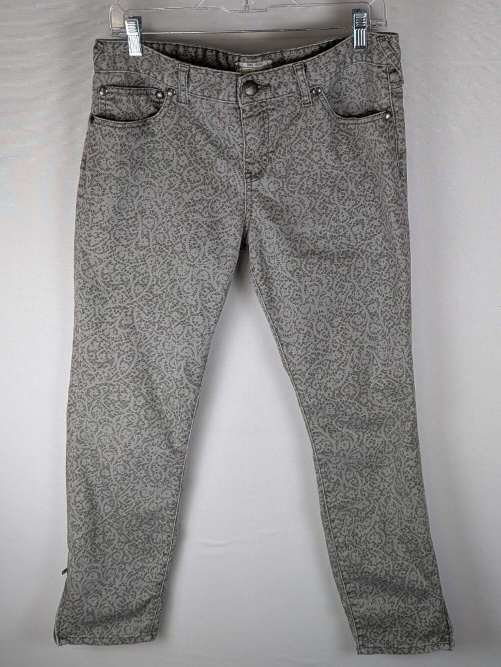 Free People Grey Patterned Skinny Jeans w/ Zip-up Ankle Sz 30
